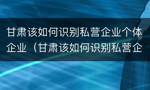 甘肃该如何识别私营企业个体企业（甘肃该如何识别私营企业个体企业资质）