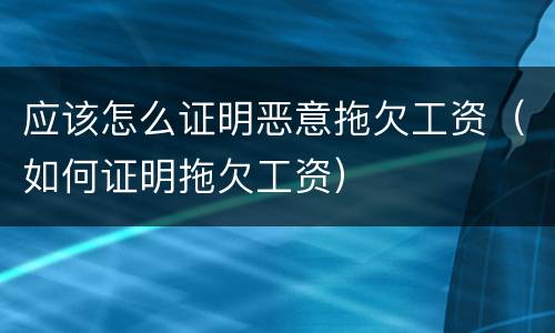 应该怎么证明恶意拖欠工资（如何证明拖欠工资）