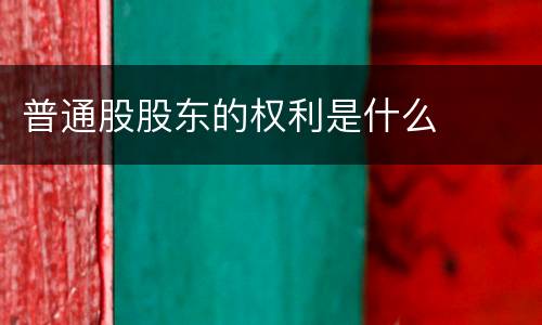 普通股股东的权利是什么