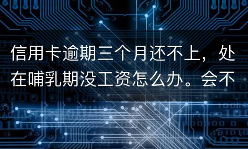 信用卡逾期三个月还不上，处在哺乳期没工资怎么办。会不会被起诉，会不会被坐牢啊