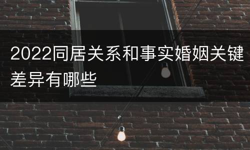 2022同居关系和事实婚姻关键差异有哪些
