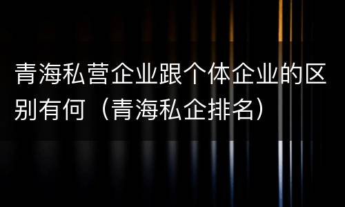 青海私营企业跟个体企业的区别有何（青海私企排名）