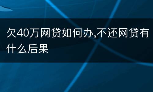欠40万网贷如何办,不还网贷有什么后果
