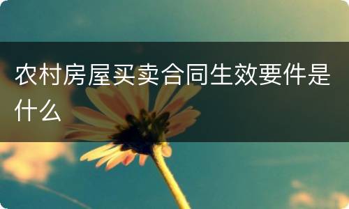 农村房屋买卖合同生效要件是什么