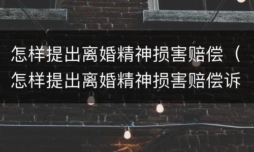 怎样提出离婚精神损害赔偿（怎样提出离婚精神损害赔偿诉讼）