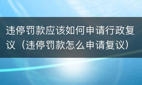 违停罚款应该如何申请行政复议（违停罚款怎么申请复议）
