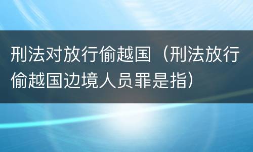 刑法对放行偷越国（刑法放行偷越国边境人员罪是指）