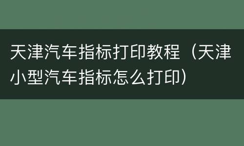 天津汽车指标打印教程（天津小型汽车指标怎么打印）
