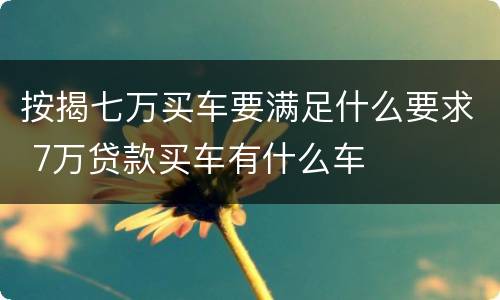 按揭七万买车要满足什么要求 7万贷款买车有什么车