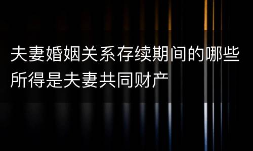 夫妻婚姻关系存续期间的哪些所得是夫妻共同财产