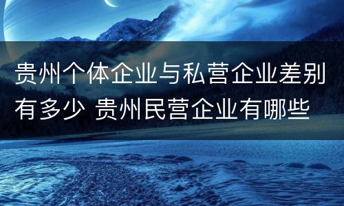 贵州个体企业与私营企业差别有多少 贵州民营企业有哪些