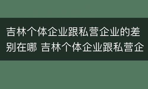 吉林个体企业跟私营企业的差别在哪 吉林个体企业跟私营企业的差别在哪里