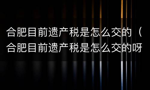 合肥目前遗产税是怎么交的（合肥目前遗产税是怎么交的呀）