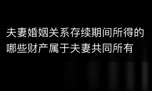 夫妻婚姻关系存续期间所得的哪些财产属于夫妻共同所有