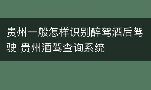 贵州一般怎样识别醉驾酒后驾驶 贵州酒驾查询系统