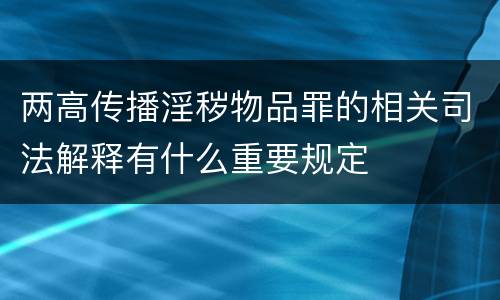 两高传播淫秽物品罪的相关司法解释有什么重要规定