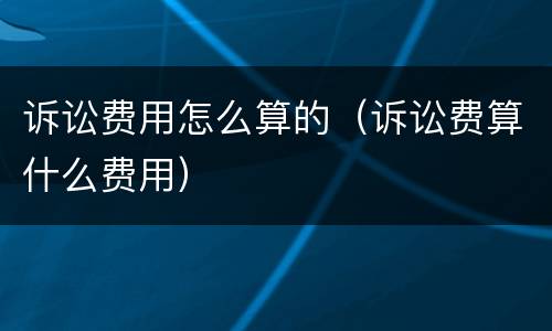 诉讼费用怎么算的（诉讼费算什么费用）