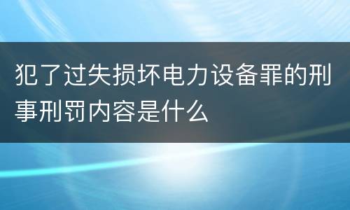 犯了过失损坏电力设备罪的刑事刑罚内容是什么