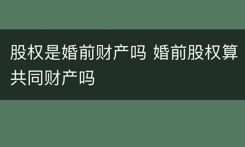 股权是婚前财产吗 婚前股权算共同财产吗