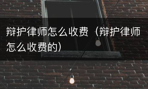 辩护律师怎么收费（辩护律师怎么收费的）