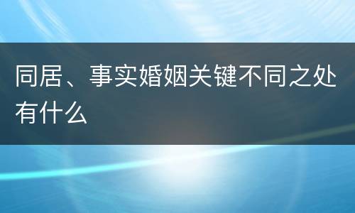 同居、事实婚姻关键不同之处有什么