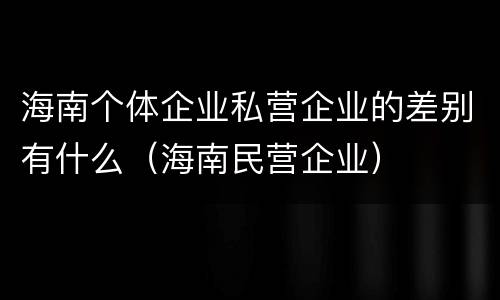 海南个体企业私营企业的差别有什么（海南民营企业）