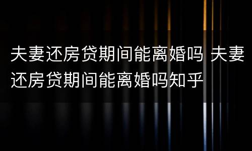 夫妻还房贷期间能离婚吗 夫妻还房贷期间能离婚吗知乎
