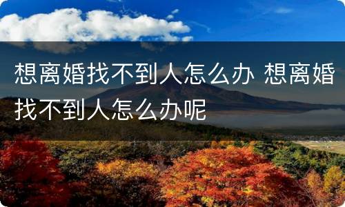 想离婚找不到人怎么办 想离婚找不到人怎么办呢