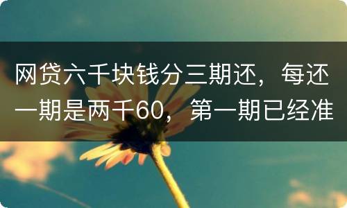 网贷六千块钱分三期还，每还一期是两千60，第一期已经准时还了，第二期逾期十几天，