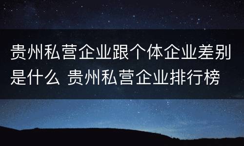 贵州私营企业跟个体企业差别是什么 贵州私营企业排行榜