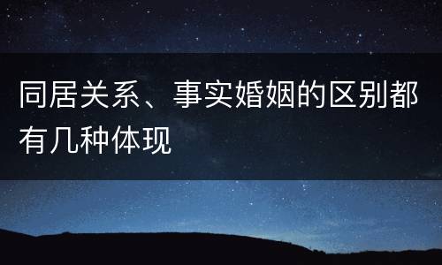 同居关系、事实婚姻的区别都有几种体现