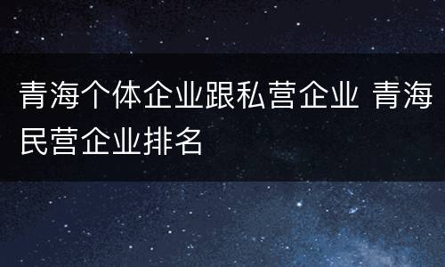 青海个体企业跟私营企业 青海民营企业排名