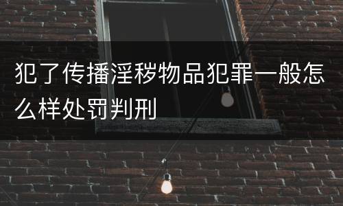 犯了传播淫秽物品犯罪一般怎么样处罚判刑