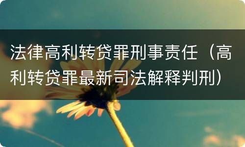 法律高利转贷罪刑事责任（高利转贷罪最新司法解释判刑）