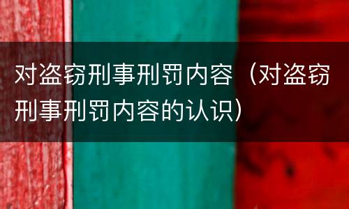 对盗窃刑事刑罚内容（对盗窃刑事刑罚内容的认识）