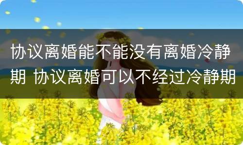 协议离婚能不能没有离婚冷静期 协议离婚可以不经过冷静期吗