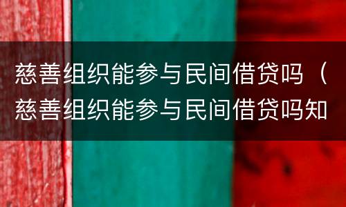 慈善组织能参与民间借贷吗（慈善组织能参与民间借贷吗知乎）