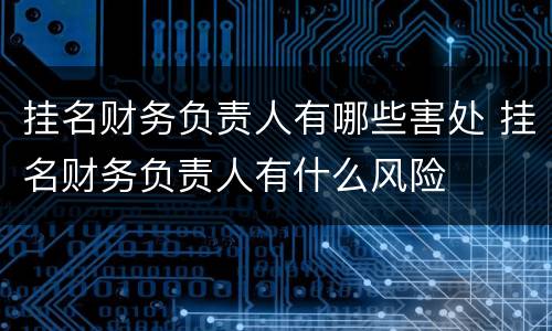 挂名财务负责人有哪些害处 挂名财务负责人有什么风险