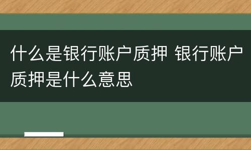 什么是银行账户质押 银行账户质押是什么意思