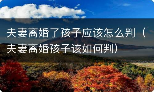 夫妻离婚了孩子应该怎么判（夫妻离婚孩子该如何判）