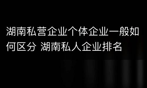 湖南私营企业个体企业一般如何区分 湖南私人企业排名