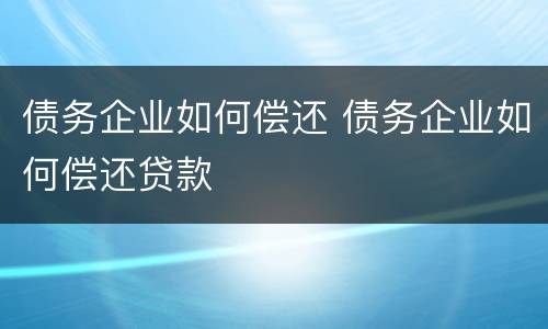 债务企业如何偿还 债务企业如何偿还贷款