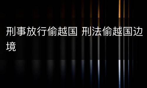刑事放行偷越国 刑法偷越国边境