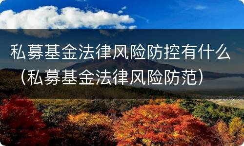 私募基金法律风险防控有什么（私募基金法律风险防范）