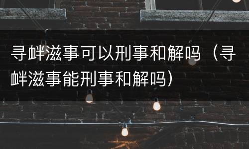 寻衅滋事可以刑事和解吗（寻衅滋事能刑事和解吗）