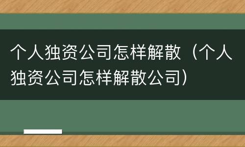 个人独资公司怎样解散（个人独资公司怎样解散公司）