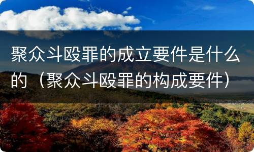 聚众斗殴罪的成立要件是什么的（聚众斗殴罪的构成要件）