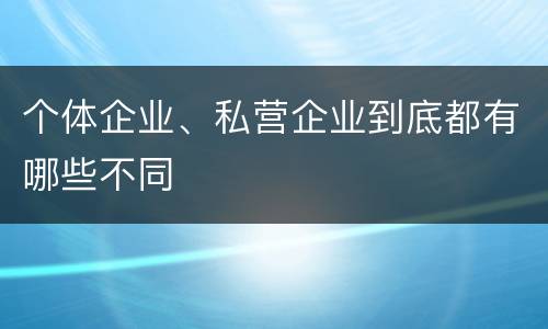 个体企业、私营企业到底都有哪些不同