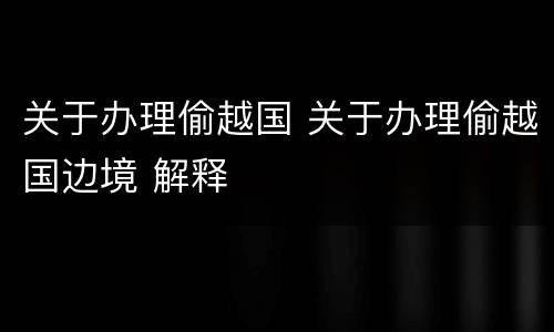 关于办理偷越国 关于办理偷越国边境 解释