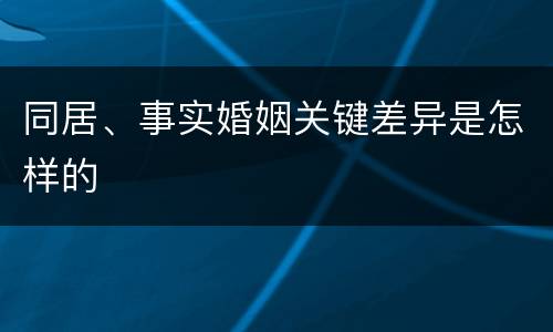 同居、事实婚姻关键差异是怎样的